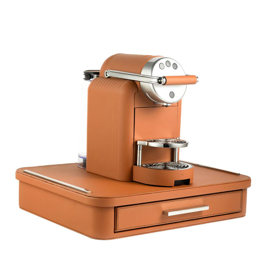 ماكينة قهوة بغطاء جلدي خاص