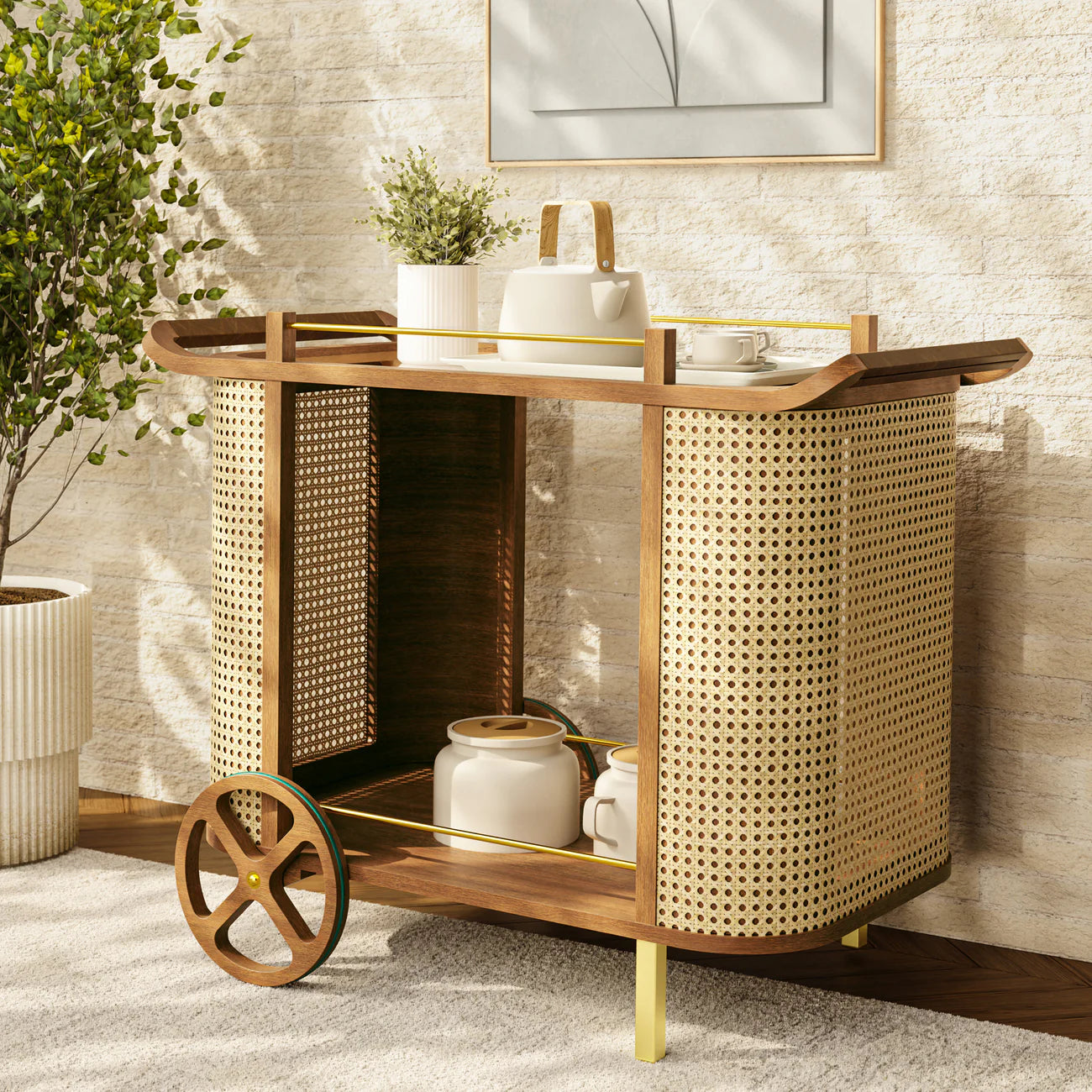 Yuma Natural Rattan Bar Cart
