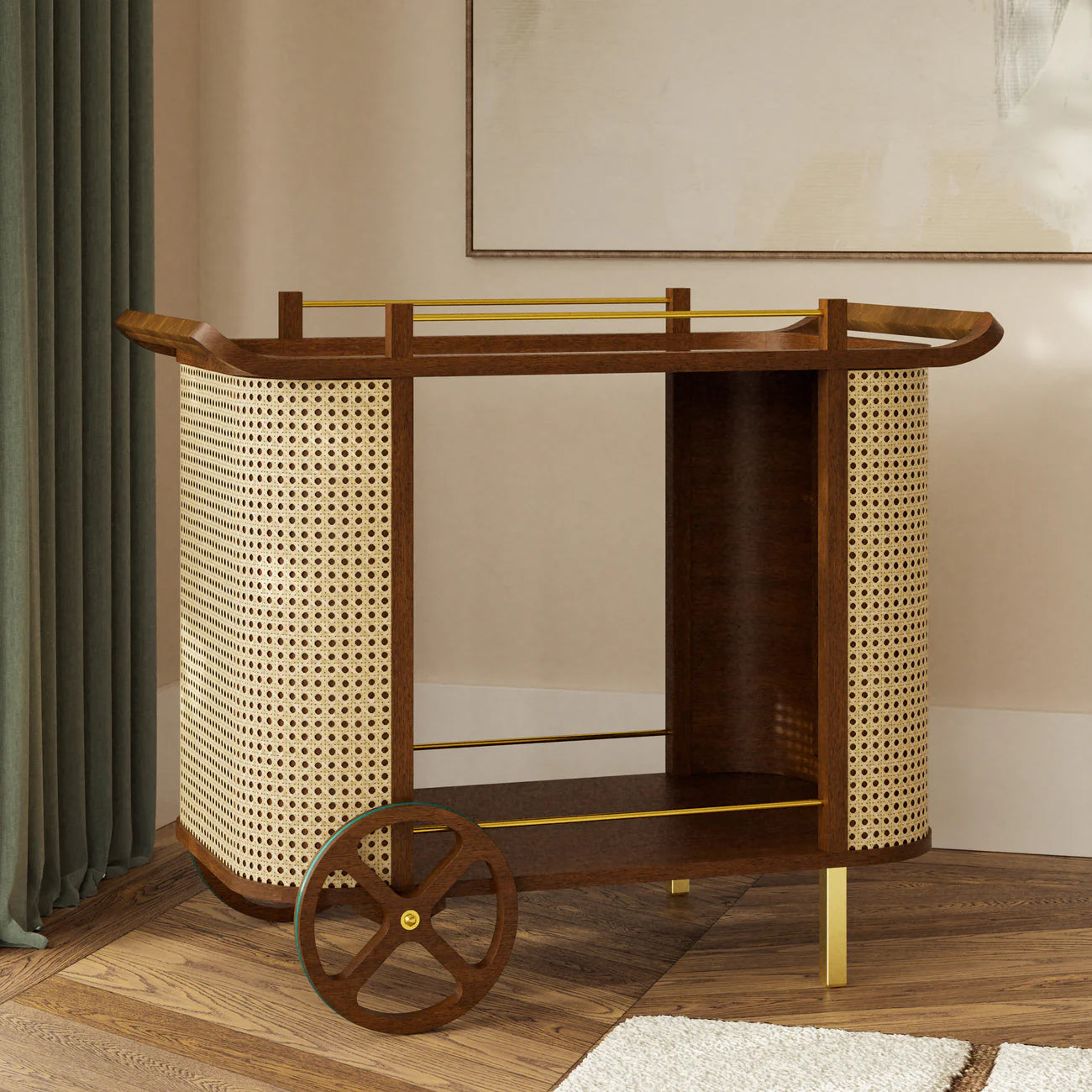 Yuma Natural Rattan Bar Cart