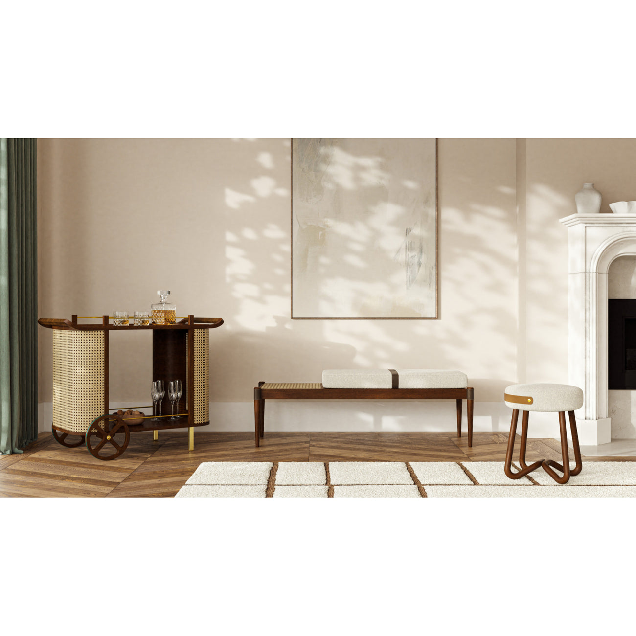 Yuma Natural Rattan Bar Cart