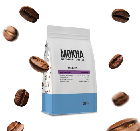 قهوة سانتا مونيكا الكولومبية 250 غرام - قهوة موكا خاصة (تحميص متوسط، معالجة طبيعية) | نكهات التوت الأزرق والعسل